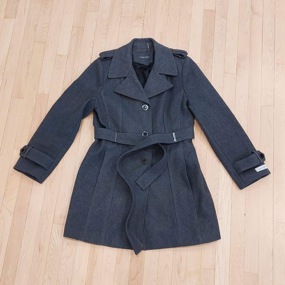 Calvin Klein grey wool coat, size L, NWOT